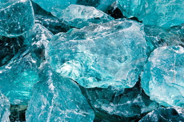 Raw aquamarine glass.